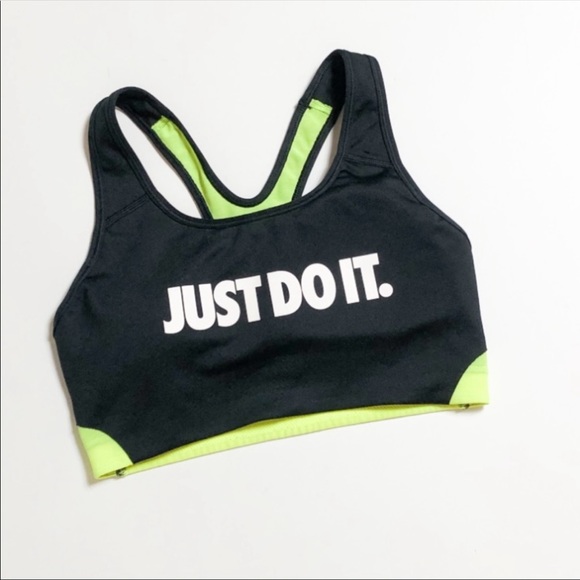 Nike Just Do It Logo Sports Bra Neon Black White - Picture 2 of 6